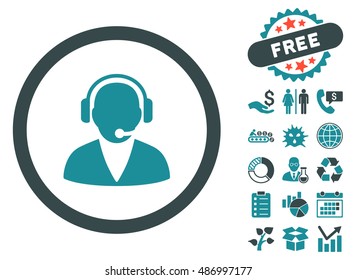 Support Operator icon with free bonus pictogram. Vector illustration style is flat iconic bicolor symbols, soft blue colors, white background.