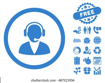 Support Operator icon with free bonus pictogram. Vector illustration style is flat iconic symbols, cobalt color, white background.
