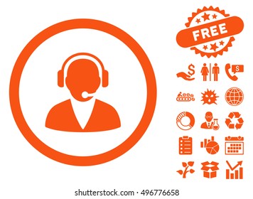 Support Operator icon with free bonus elements. Vector illustration style is flat iconic symbols, orange color, white background.