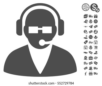 Support Operator icon with free bonus pictograph collection. Vector illustration style is flat iconic symbols, gray color, white background.