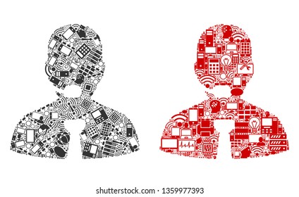 Support Operator mosaic icons created for bigdata purposes. Vector support operator mosaics are composed from computer, calculator, connections, wi-fi, network icons into abstract compositions.