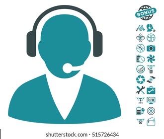 Support Operator pictograph with bonus drone tools clip art. Vector illustration style is flat iconic symbols on white background.