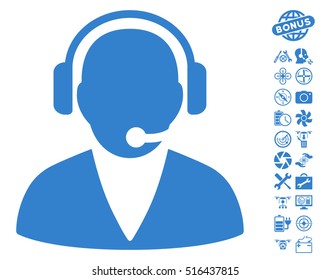 Support Operator pictograph with bonus drone service pictures. Vector illustration style is flat iconic symbols on white background.