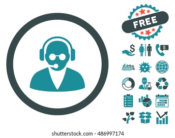 Support Operator pictograph with free bonus pictogram. Vector illustration style is flat iconic bicolor symbols, soft blue colors, white background.