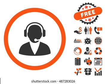 Support Operator pictograph with free bonus elements. Vector illustration style is flat iconic bicolor symbols, orange and gray colors, white background.
