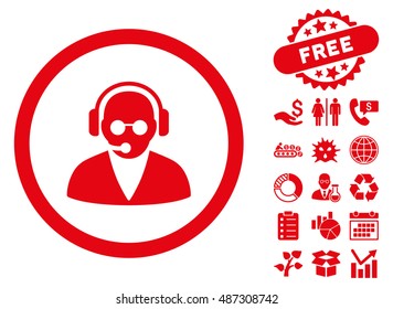 Support Operator pictograph with free bonus clip art. Vector illustration style is flat iconic symbols, red color, white background.