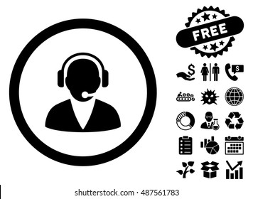 Support Operator pictograph with free bonus pictures. Vector illustration style is flat iconic symbols, black color, white background.