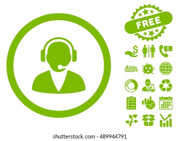 Support Operator pictograph with free bonus symbols. Vector illustration style is flat iconic symbols, eco green color, white background.