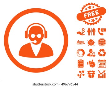 Support Operator pictograph with free bonus pictures. Vector illustration style is flat iconic symbols, orange color, white background.