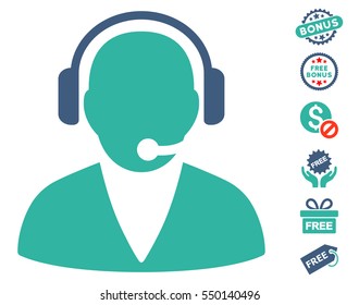 Support Operator pictograph with free bonus pictograph collection. Vector illustration style is flat iconic symbols, cobalt and cyan colors, white background.
