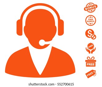 Support Operator pictograph with free bonus pictograph collection. Vector illustration style is flat iconic symbols, orange color, white background.