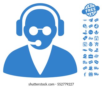 Support Operator pictograph with free bonus pictograms. Vector illustration style is flat iconic symbols, cobalt color, white background.