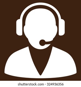 Support Operator vector icon. Style is flat symbol, white color, rounded angles, brown background.