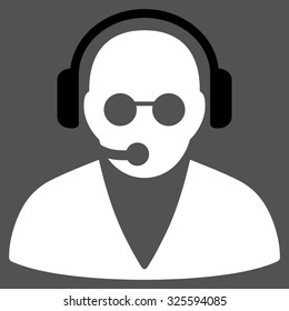 Support Operator vector icon. Style is bicolor flat symbol, black and white colors, rounded angles, gray background.