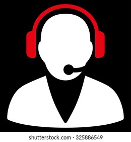 Support Operator vector icon. Style is bicolor flat symbol, red and white colors, rounded angles, black background.