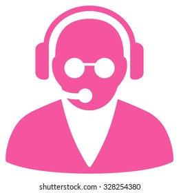 Support Operator vector icon. Style is flat symbol, pink color, rounded angles, white background.