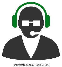 Support Operator vector icon. Style is bicolor flat symbol, green and gray colors, rounded angles, white background.