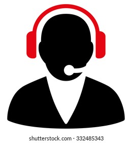 Support Operator vector icon. Style is bicolor flat symbol, intensive red and black colors, rounded angles, white background.