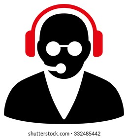 Support Operator vector icon. Style is bicolor flat symbol, intensive red and black colors, rounded angles, white background.