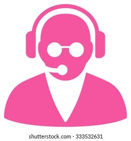 Support Operator vector icon. Style is flat symbol, pink color, rounded angles, white background.