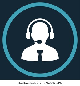 Support Operator vector icon. Style is bicolor flat circled symbol, blue and white colors, rounded angles, dark blue background.