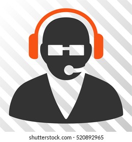 Support Operator vector pictogram. Illustration style is flat iconic bicolor orange and gray symbol on a hatched transparent background.