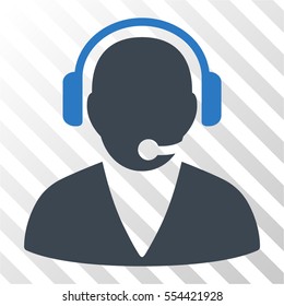 Support Operator vector pictogram. Illustration style is flat iconic bicolor smooth blue symbol on a hatched transparent background.