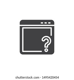 Support page vector icon. Browser with question mark filled flat sign for mobile concept and web design. Technical support window glyph icon. Symbol, logo illustration. Vector graphics