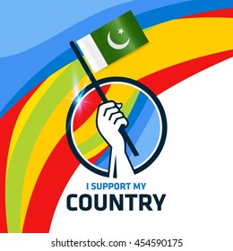 I Support Pakistan. Hand holding the Country flag - abstract background Man Holding Flag in Rio Olympics 2016