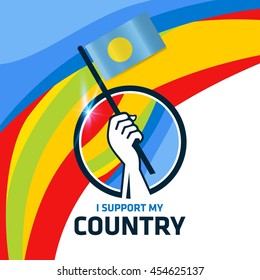 I Support Palau. Hand holding the Country flag - abstract background Man Holding Flag in Rio Olympics 2016