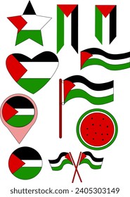 Support for Palestine with various shapes of flag symbols