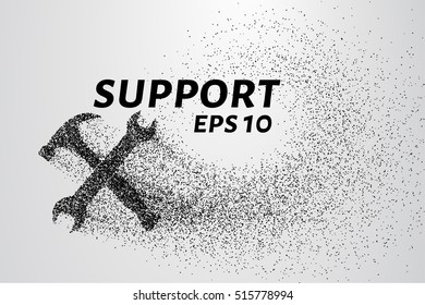 Support of particles.A wrench and a hammer consists of small circles and dots. Vector illustration