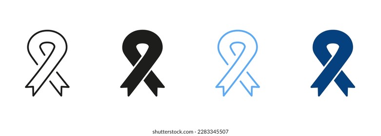 Support People with Prostate Cancer. Tolerance, Solidarity Campaign Black and Blue Pictogram. Cancer Ribbon Line and Silhouette Icon Set. Hiv Awareness Symbol Collection. Isolated Vector Illustration.