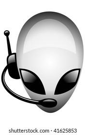 Support phone alien operator, isolated on white, black color