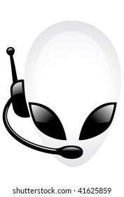 Support phone alien operator, isolated on white, blue color