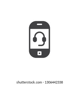 Support phone call vector icon. filled flat sign for mobile concept and web design. Smartphone screen with headset simple solid icon. Symbol, logo illustration. Pixel perfect vector graphics