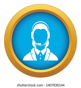 Support phone operator in headset icon blue vector isolated on white background for any design