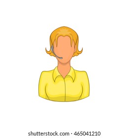 Support phone operator in headset icon in cartoon style on a white background
