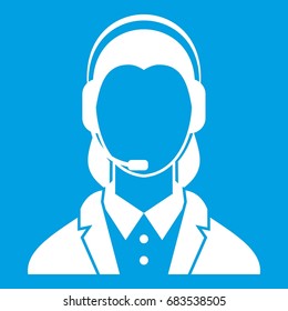 Support phone operator in headset icon white