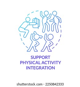 Support physical activity integration blue gradient concept icon. School leader preparedness abstract idea thin line illustration. Workout for kids. Isolated outline drawing. Myriad Pro-Bold font used