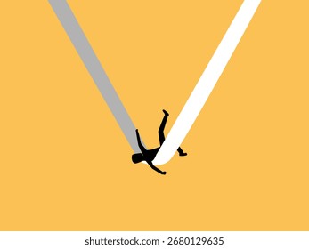 Support Point, businessman falls from a height and is supported by tape