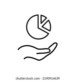 Support, present, charity signs. Monochrome symbol for web sites, stores, shops and other facilities. Editable stroke. Vector line icon of pie chart over outstretched hand 