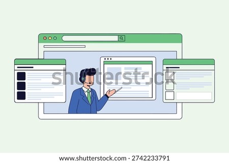 A support professional uses a computer to provide assistance to clients and resolve issues.