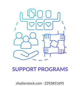 Support programs blue gradient concept icon. Corporate culture. Creating LGBTQ inclusive workplace abstract idea thin line illustration. Isolated outline drawing. Myriad Pro-Bold font used