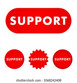 Support red button. vector illustration. flat style