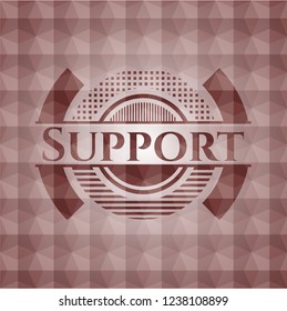 Support red emblem or badge with abstract geometric pattern background. Seamless.