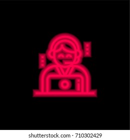 Support red glowing neon ui ux icon. Glowing sign logo vector