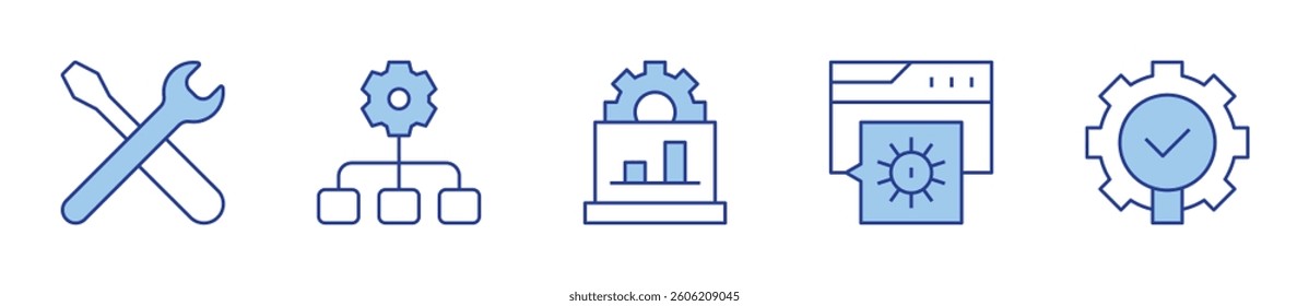 support, reorganize, laptop, settings. Settings Icon vector illustration. Line Duotone style. Editable stroke.