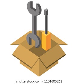 support repair tools in box isometric