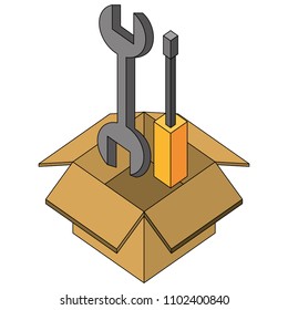 support repair tools in box isometric
